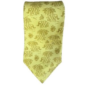 RARE SALVATORE FERRAGAMO TIE YELLOW ELEPHANT PRINTED 100% SILK MENS NECKTIE